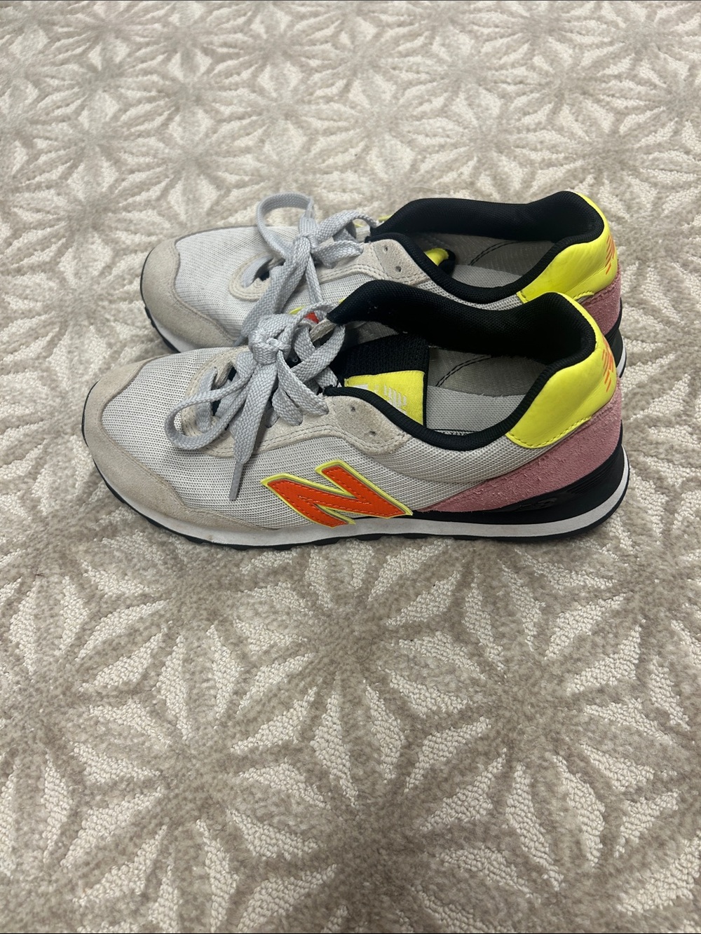 New Balance Gray Sneakers with Yellow & Pink Accents
